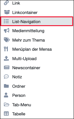 Wählen Sie aus dem Dropdown Menü die List-Navigation