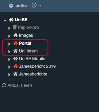 Die Ordner Portal un Uni Intern mit rot markiert